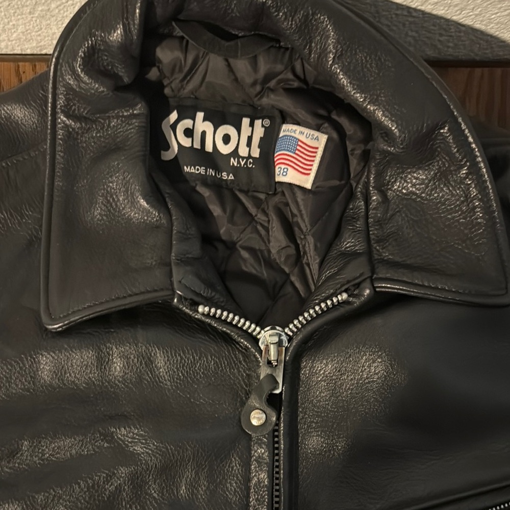 Vintage Schott NYC Black Bomber Jacket Genuine Leather Classic